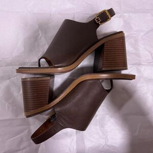 Franco Sarto Block Chocolate Brown Atlas Leather Sandal Heel
